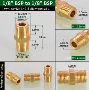 真ちゅう製パイプ六角ニップル継手1/8 "1/4" 3/8 "1/2" 3/4 "1" BSPおねじクイックアダプターカプラーコネクタ (水油ガス用)