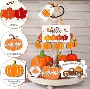 11 pezzi moderni oggetti artigianali in legno vassoio a strati pezzi decorativi-UV stampato zucche del ringraziamento gnomi legno appeso forniture per le vacanze - Product Image 2