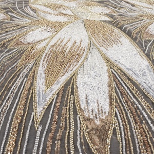 Lh Chất Lượng Cao Cô Dâu Sân Khấu Vàng Châu Âu Mỹ Sang Trọng Ren 3D Sequin Thêu Vải Với Đính Cườm Cho Đám Cưới Buổi Tối Ăn Mặc - Product Image 3