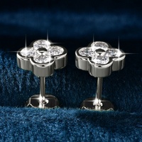 Pendientes de Trébol de Cuatro Hojas de Plata de Ley con Baño de Oro de 14K, Sin Níquel, Brillantes, con Moissanita VVS GRA de 0.1CT, Joyería Fina