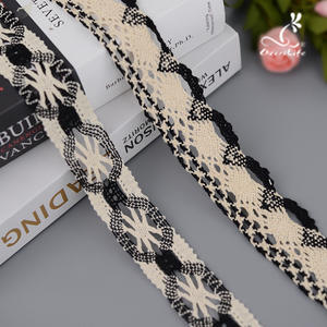 Passamaneria in Cotone Bianco e Nero con Ricamo Bilaterale e <span class=keywords><strong>Occhi</strong></span> di Pesce Sbiancati, con Pizzo in Cotone Intrecciato per Accessori Fai-da-Te per Tende e Letti - Product Image 1