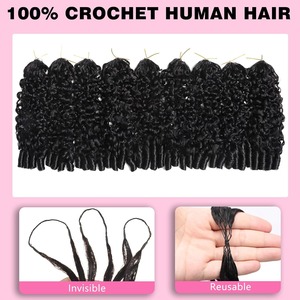 Extensions de cheveux humains 100% naturels, style plume, bouclés birmanes, ondulations profondes, faites à la main, pour tressage avec <span class=keywords><strong>crochet</strong></span> - Product Image 5
