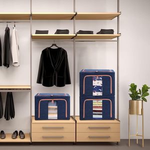 KUYUE-Contenedor Apilable de Almacenamiento Transparente para Ropa, Organizador de Armario con Marco Plegable, Contenedor Plegable Azul, Moderno - Product Image 6