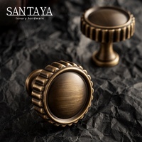 Poignées en laiton massif Santaya, style antique, pour meubles de luxe, boutons de tiroir à trou unique, poignée de porte d'armoire en laiton