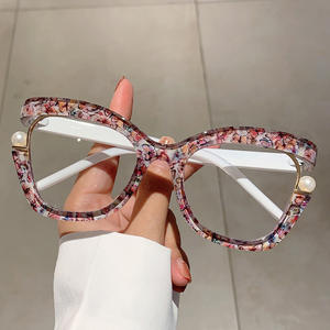 Gafas ópticas de moda para mujer, bloqueo de luz azul, medio Marco, Ojo de Gato, <span class=keywords><strong>perla</strong></span>, gran tamaño, venta al por mayor - Product Image 2