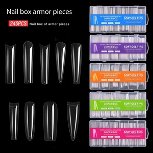 240 faux ongles en acrylique transparents à couverture complète, pour manucure DIY, longs, demi-couverture, carrés, en ABS - Product Image 1