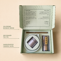 Ensemble de matcha japonais Zen Harmony, fouet en bambou Chasen, bol en céramique Chawan, cuillère Chashaku, boîte à thé en métal, boîte cadeau, écologique