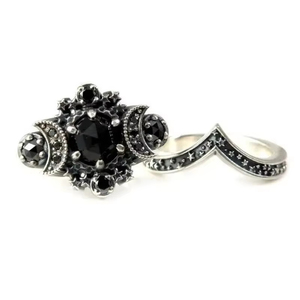 朱銭卸売 2個/セット トレンディな合金銀メッキ 三石ゴシックダイヤモンドリングセット 幾何学模様 ユニセックス エスニック - Product Image 6