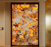 Dalles de pierre frittée translucides veinées or mat de luxe, panneaux de marbre artificiel pour la décoration architecturale des salons et halls