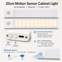 Lampu Kabinet LED Modern 20CM Berbahan Aluminium, Dapat Diisi Ulang, 3 Warna, Peredupan Tanpa Tingkat, Aktif dengan Gerakan, untuk Dapur & Lemari