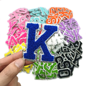 New Silver <strong>Edge</strong> Klein Blue Letter Chenille Embroidery <strong>Iron</strong> <strong>on</strong> Bling Silver Glitter Klein Blue Letter Patches - Product Image 1