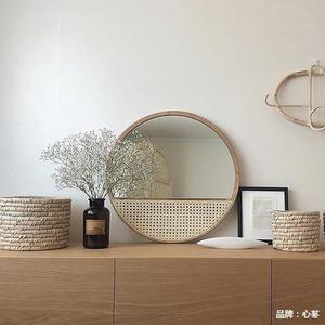Espejo de Baño Redondo con Marco de Madera Natural y Revestimiento de Ratán, Decorativo, de Pared, Estilo Moderno Wabi Sabi <span class=keywords><strong>para</strong></span> el Hogar - Product Image 3