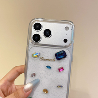 Coque de téléphone antichoc en résine époxy avec chaîne, design créatif et pierres précieuses colorées pour iPhone 17 16 15 14 Pro Max