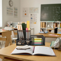 Accessoires de bureau en gros : Organisateur de bureau 3-en-1 en maille d'acier robuste avec porte-stylos et porte-crayons pour une solution de rangement polyvalente