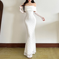 Robe longue élégante pour femmes, style européen et américain, couleur unie, dos nu, dentelle