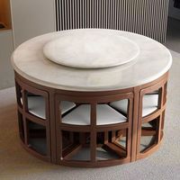 Ensemble de table à manger ronde pliable en pierre frittée, table aspect marbre avec plaque à induction pour petite maison, ensemble complet de chaises
