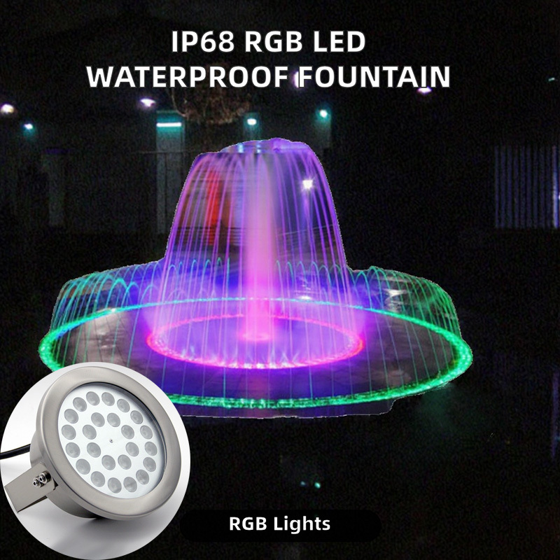 XYH CE Certificated 304 Stainless Steel 18W DC24V White/RGB DMX512 IP68 Waterproof Pond Fountain Pump LED Underwater Light
