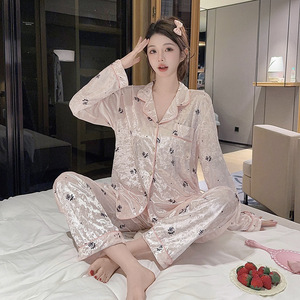 Set Pigiama da Donna in <span class=keywords><strong>100</strong></span>% Cotone, Maniche Lunghe con Motivi Floreali, Traspirante, con Elastico in Vita e Cardigan per Estate e Autunno - Product Image 4