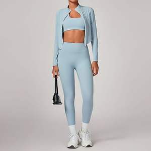 Leggings sculptants personnalisés, Veste de yoga respirante à col montant, Soutien-gorge de sport, Ensemble de yoga décontracté extensible pour femme - Product Image 4