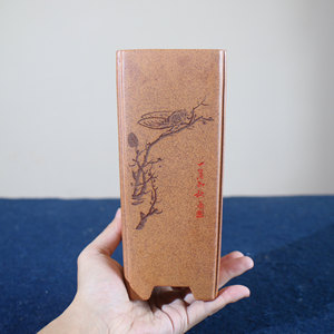 Handmade Bonsai Pot Square Purple Clay <b>Tall</b> Desktop <b>Planters</b> Classic <b>Wood</b> Fired Su Bing Style - Product Image 3