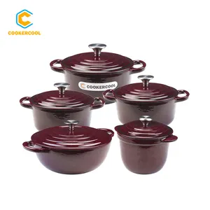 Cookercool Advanced Bright WINE Enamel Color Cast Iron Cookware Sets for cooking