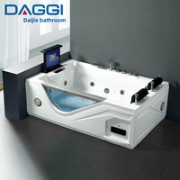 Baignoire en acrylique à double encastrement avec télévision, lumières colorées, panneau de commande des bulles, design en D, robinet inclus