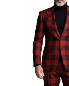 Manteau de Costume Élégant à Carreaux Rouges et Noirs pour <span class=keywords><strong>Homme</strong></span> 2026 – Tenue Formelle et Décontractée de Créateur Moderne et Tendance - Product Image 6