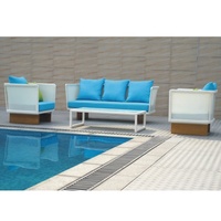 Ensemble de canapés d'extérieur en teck massif de haute qualité, durable, avec structure en aluminium, tissu imperméable et coussins pour salon et cour.