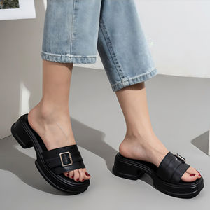 รองเท้าหนังแท้สำหรับผู้หญิง - พื้นกันลื่น หนังวัวนุ่ม แต่งขนม้า ส้นสูง 5 ซม. แฟชั่นฤดูใบไม้ผลิ/ฤดูใบไม้ร่วง สไตล์คนเมือง - Product Image 1