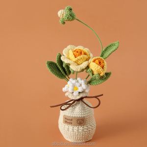 Flores Artificiales Hechas a Mano, Rosas de Ganchillo con Hilo Tejido en Maceta para Decoración de Hotel, Elegantes - Product Image 2