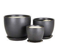 Fournisseur de jardin Lot de 3 pots de fleurs modernes en céramique de couleur blanche solide avec soucoupe