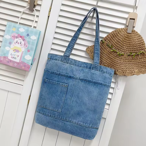 Grand sac de shopping en coton pour étudiante, sac à main en jean rétro troué pour femme, sac à bandoulière pour femme - Product Image 5