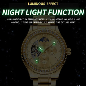 นาฬิกาข้อมือผู้ชายคุณภาพสูง สายสแตนเลสหรูหรา กันน้ำ 30 เมตร พร้อมพรายน้ำ ระบบกลไกอัตโนมัติ แสดงข้างขึ้นข้างแรม - Product Image 5