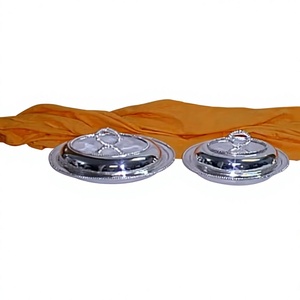 Juego de Tazones Desechables Ecológicos de Acero Inoxidable 304/201 de Lujo Moderno para Servicio de Alimentos con Tapa, 3 Piezas, Tazones Multiusos para Servir - Product Image 1