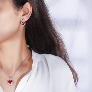 High Quantity Eco-friendly Copper 9*9MM 12*12MM Zircon Pendant <b>Earrings</b> <b>Set</b> Red Heart Jewelry <b>Set</b> for Valentine's Day Gifts - Product Image 6