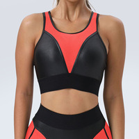 Ensemble de yoga 2 pièces : Soutien-gorge de sport en maille patchwork et pantalon push-up, ensemble deux pièces de fitness pour femme, tenue de sport moulante et tendance pour le cyclisme