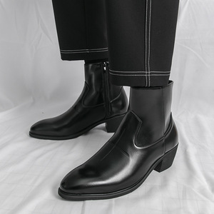 Botas de Tobillo con Aumento de Altura Invisible para Hombre, Estilo Coreano 2026 |   Botas cortas negras con cremallera y punta puntiaguda - Product Image 3