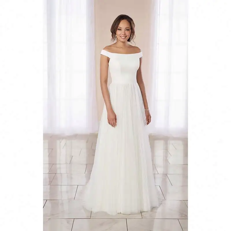 White Luxury Satin Top Tulle Skirt Long Women Special Occasion Bridesmaid Girls Wedding Dress Bridal Gown