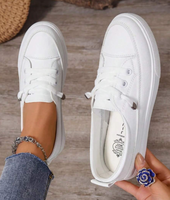 Baskets basses pour femmes - Chaussures décontractées à plateforme plate avec lacets élastiques
