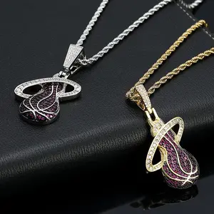 Sports Fans Gift High Quality Brass Diamond Jewelry Necklace Hip Hop Gold Plated Basketball Heat Team Pendant Necklace