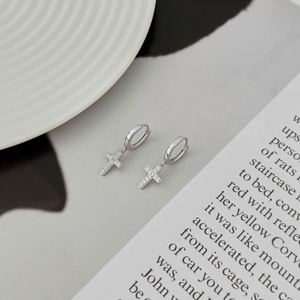 Dylam Jewelry Dainty S925 Silver 5A Cubic Zirconia <b>Tiny</b> Religious Cross Pendant <b>Hoop</b> <b>Earrings</b> for Women Daily Wear Jewel - Product Image 3