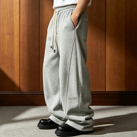 Pantalon de survêtement pour homme LTD-MTR1039 avec coutures incurvées, logo brodé, taille élastique en polaire, cordons longs et poche arrière plaquée