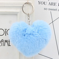 Vente en gros de porte-clés en forme de cœur de 10 cm, pompon mignon et moelleux en fausse fourrure de lapin
