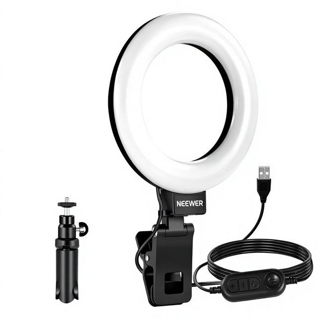 For BR60 Basic 5" Ring Light with Clip & Desk Tripod Stand USB Powered 110-240V for Video Conference & Live Streaming