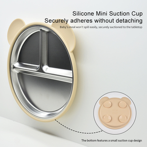 Placa de succión de silicona de acero inoxidable con diseño de dibujos animados para niños, plato de cena de alimentación para bebés no tóxico Apto para lavavajillas ecológico - Product Image 5