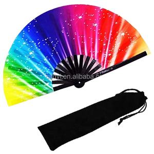 Abanico de mano de bambú personalizado de 33 cm con logo, ideal para fiestas, grandes, con efecto sonido, estilo Kung Fu, Pride y Rave, con diseño arcoíris. - Product Image 2