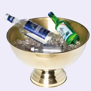 vintage brushed gold plated ice bucket bowl stainless steel champagne basin metal chilled beer wine bottle barrel cooler tong
