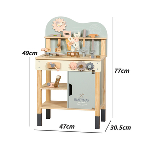 Banc d'atelier en <span class=keywords><strong>bois</strong></span> bleu brume pour enfants avec outils de jeu d'imitation pour le bricolage et les jeux de rôle - Product Image 5