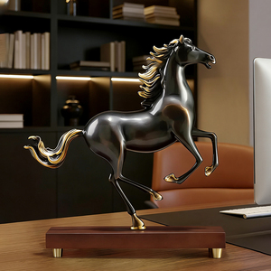 Escultura de Caballo Galopante en Bronce, Figura con Crin Dorada, Símbolo de Éxito, Decoración de Oficina, Regalo Empresarial - Product Image 1