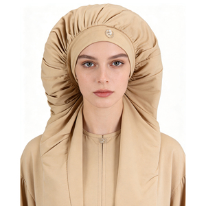 HZM-25594 レディース伸縮性バックル付きロングツーチューブナイトキャップターバン、ボタン付き、ロングヘア用ヘッドバンド、パンティストッキング、ボンネットに最適 - Product Image 1